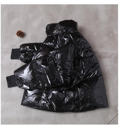 Black Hooded Goose Down Coat Clothing Down Jacket Winter Stand Collar Coats