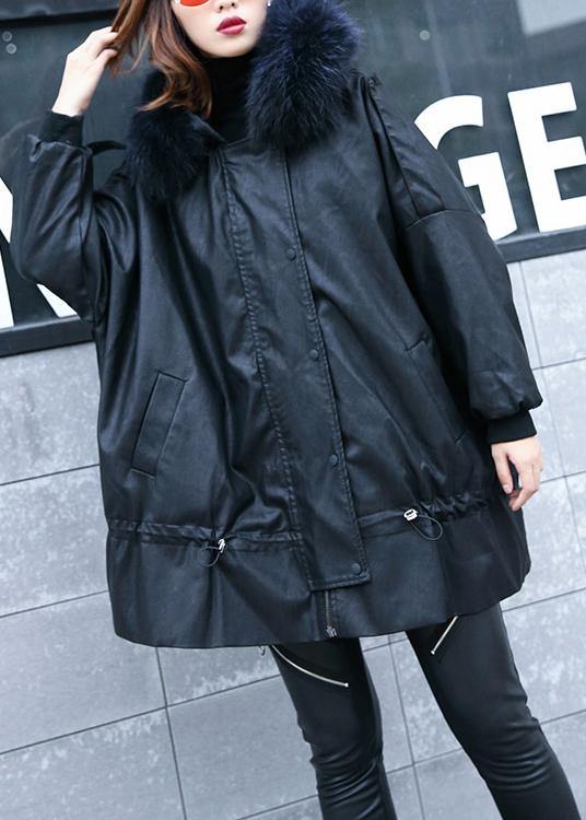 Black Overcoat Winter Jacket Hooded Fur Collar Overcoat