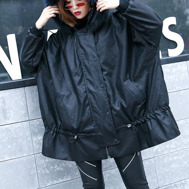 Black Overcoat Winter Jacket Hooded Fur Collar Overcoat