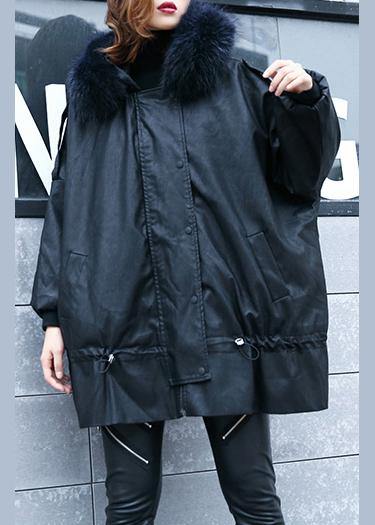 Black Overcoat Winter Jacket Hooded Fur Collar Overcoat