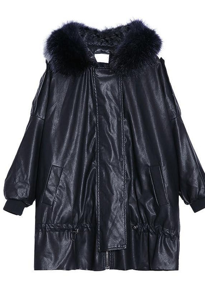 Black Overcoat Winter Jacket Hooded Fur Collar Overcoat