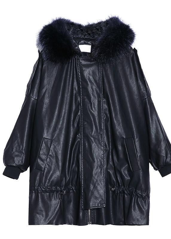 Black Overcoat Winter Jacket Hooded Fur Collar Overcoat