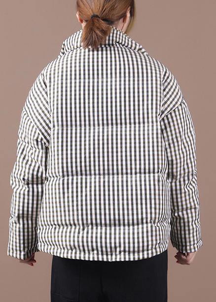 Black Plaid Duck Down Coat Stand Collar Overcoat