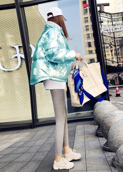 Blue Patchwork Coat Down Jacket Hooded Thick Winter Outwear