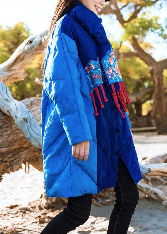 Blue Winter Outwear Clothing Jackets & Coats Stand Collar Patchwork Winter Coats