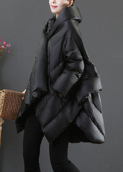 Snow Jackets Coats Black Hooded Asymmetric Down Jacket Woman