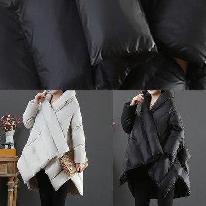 Snow Jackets Coats Black Hooded Asymmetric Down Jacket Woman