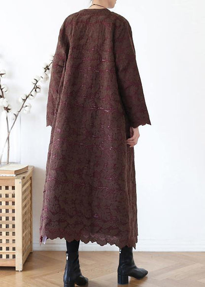 Chocolate Coats Oversize Warm Winter Coat O Neck Jacquard Outwear