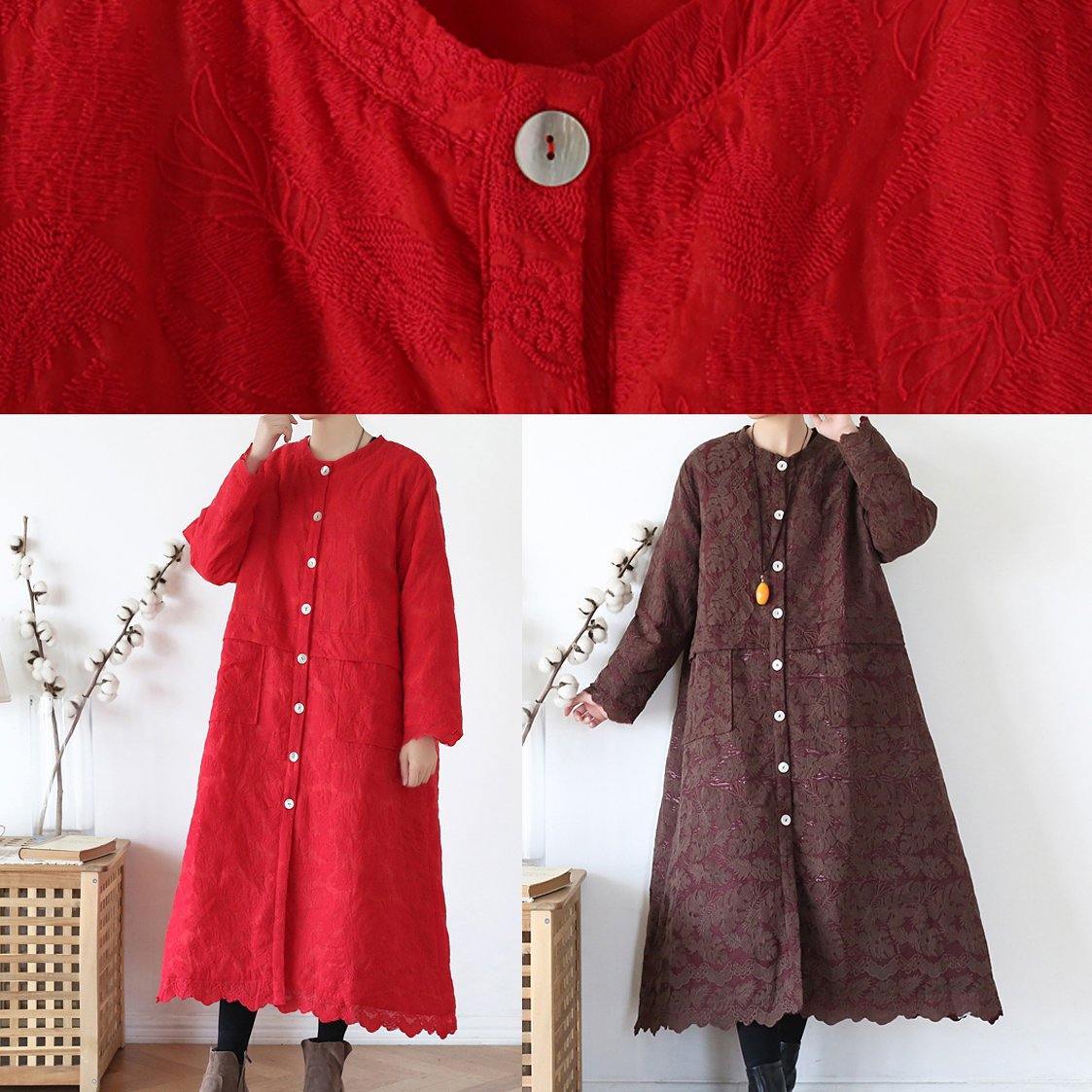 Chocolate Coats Oversize Warm Winter Coat O Neck Jacquard Outwear
