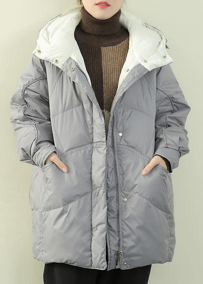 Gray Blue Duck Down Coat Winter Jacket Hooded Zippered Coats