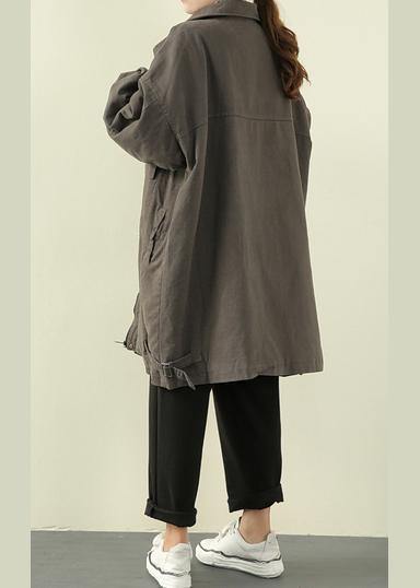 Gray Green Outfit Winter Jacket Lapel Zippered Overcoat