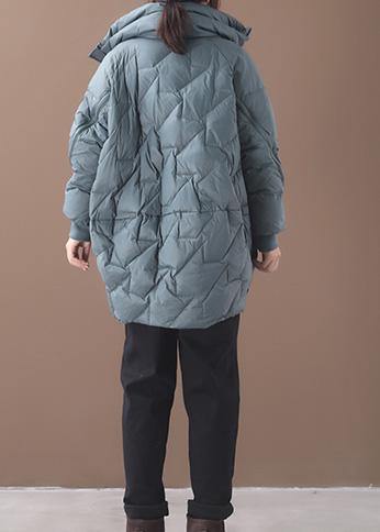 Green Duck Down Coat Clothing Stand Collar Down Jacket Zippered Overcoat