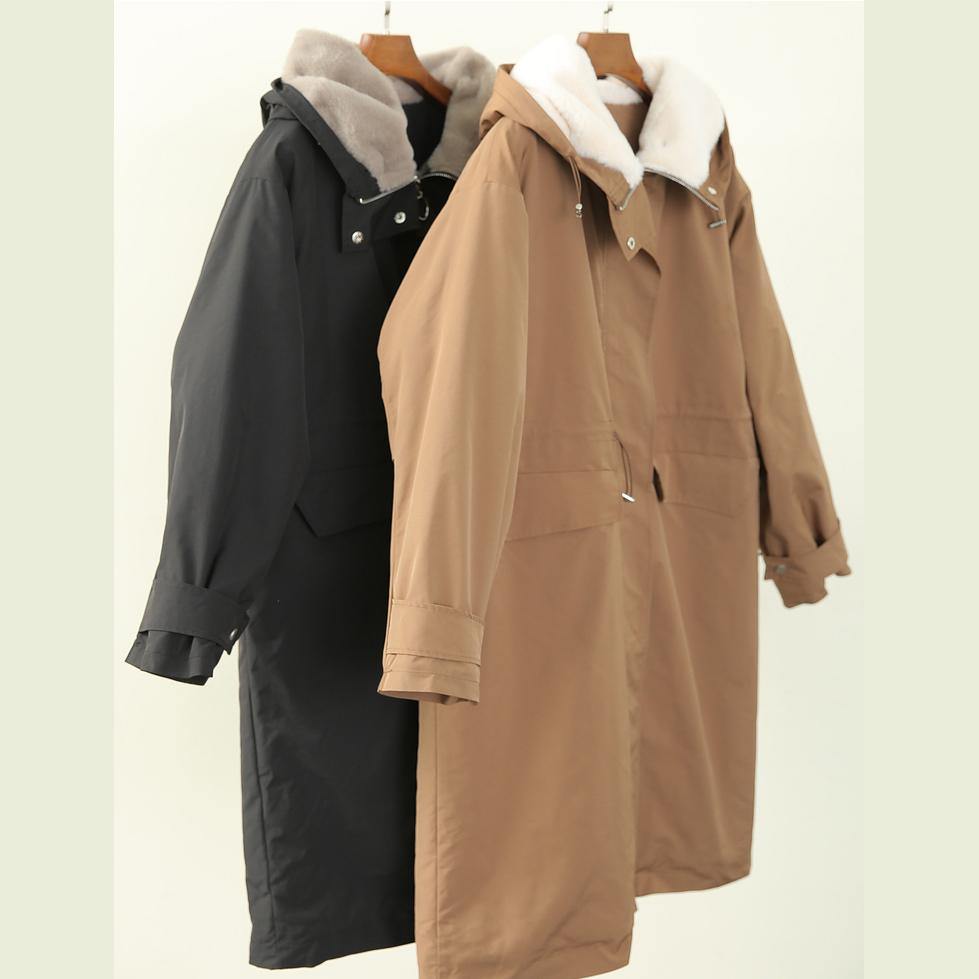 Khaki Outfit Clothing Down Jacket Hooded Zippered Winter Outwear