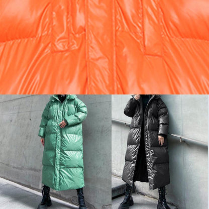 Orange Outwear Oversized Down Jacket Hooded Zippered Overcoat
