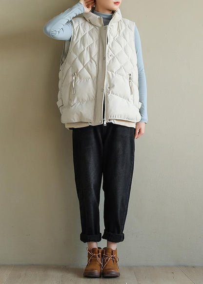 Oversize Jackets & Coats Half High Neck Coats Beige Sleeveless Winter Coats