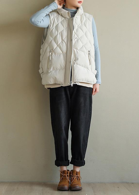 Oversize Jackets & Coats Half High Neck Coats Beige Sleeveless Winter Coats