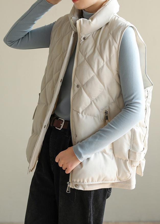 Oversize Jackets & Coats Half High Neck Coats Beige Sleeveless Winter Coats