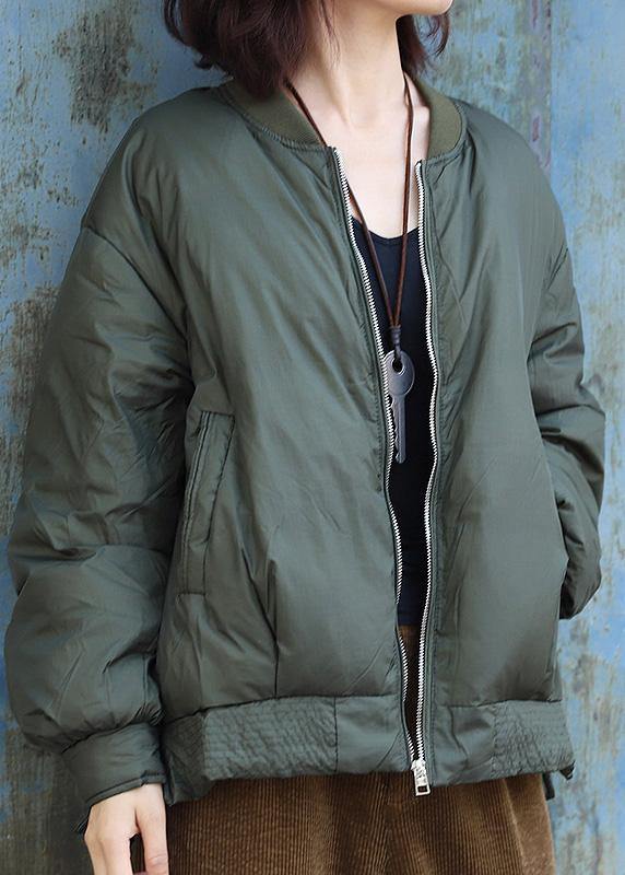 Oversized Warm Winter Coat Stand Collar Outwear Army Green Short Side Open Parkas for