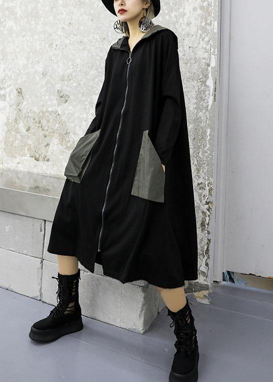 Clothing Coat Fall Jackets Gray Green Patchwork Hooded Coat
