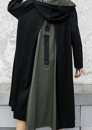 Clothing Coat Fall Jackets Gray Green Patchwork Hooded Coat