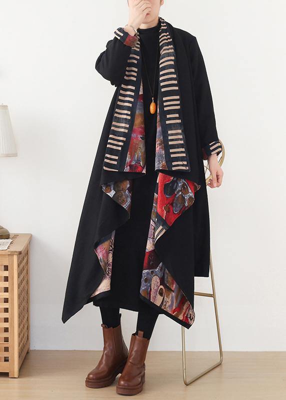Clothing Medium Length Jackets Spring Outwear Black Red Patnchwork Wool Coat