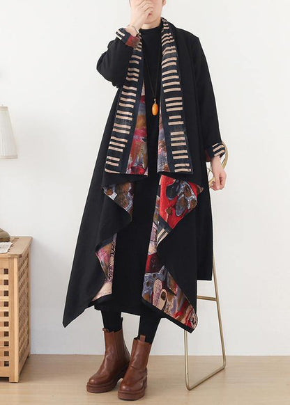 Clothing Medium Length Jackets Spring Outwear Black Red Patnchwork Wool Coat