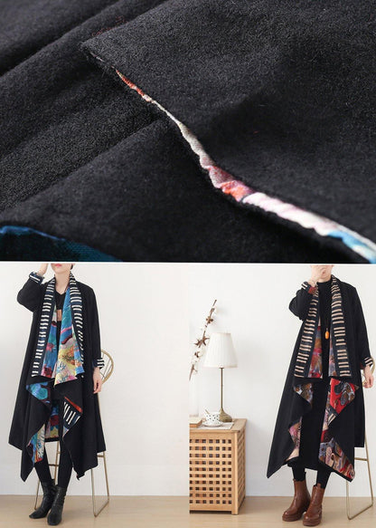 Clothing Medium Length Jackets Spring Outwear Black Red Patnchwork Wool Coat