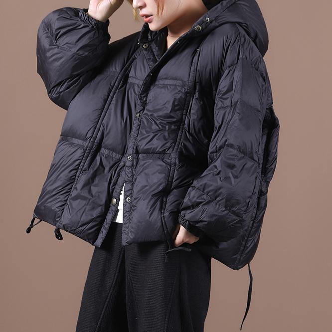 Clothing Winter Jacket Black Hooded Button Down Goose Down Coat