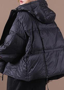 Clothing Winter Jacket Black Hooded Button Down Goose Down Coat