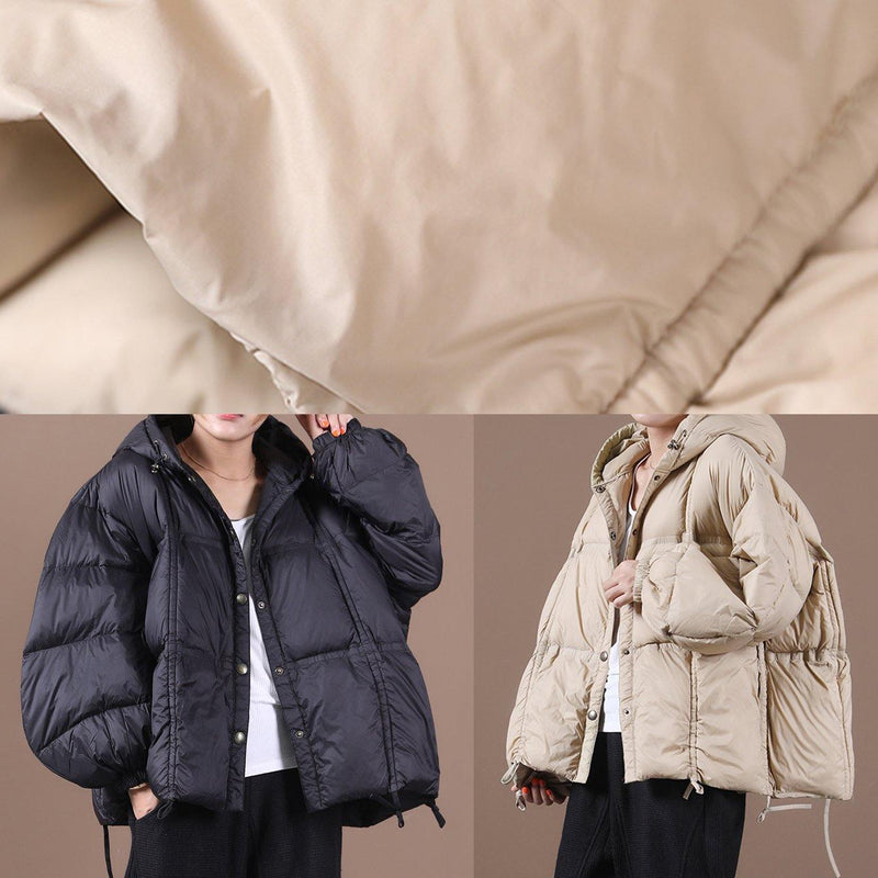 Clothing Winter Jacket Black Hooded Button Down Goose Down Coat