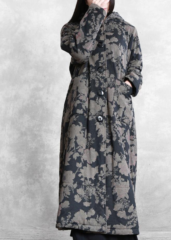 Snow Coats Black Print Hooded Button Down Parka