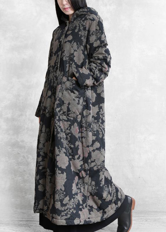 Snow Coats Black Print Hooded Button Down Parka