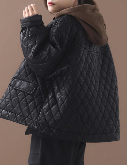 Warm Winter Over Short Coat Black O Neck Outwear
