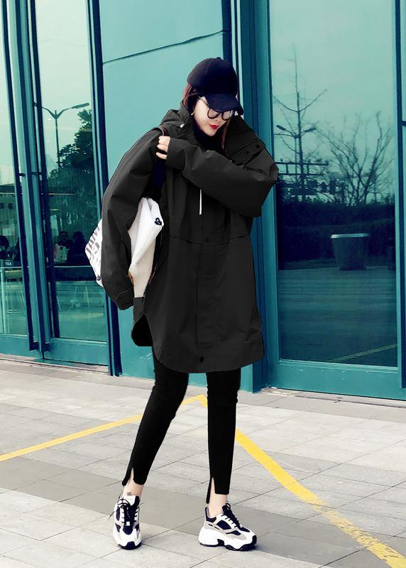 Parka Overcoat Black Hooded Pockets Down Coat Winter