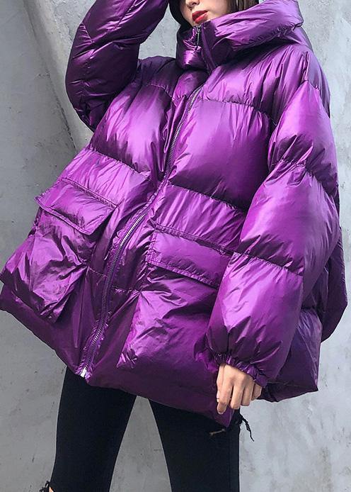 Purple Down Jacket Woman Clothing Winter Jacket Hooded Zippered Coats