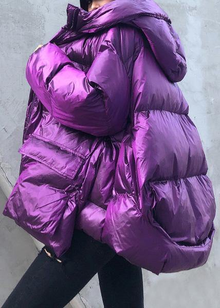 Purple Down Jacket Woman Clothing Winter Jacket Hooded Zippered Coats