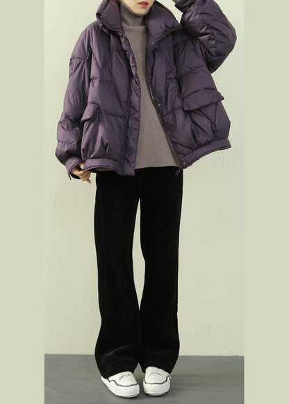 Purple Warm Winter Coat Snow Stand Collar Zippered Fine Outwear