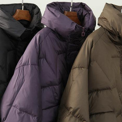 Purple Warm Winter Coat Snow Stand Collar Zippered Fine Outwear