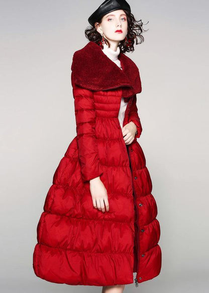 Red Duck Down Coat Oversize Snow Jackets Big Hem Jackets