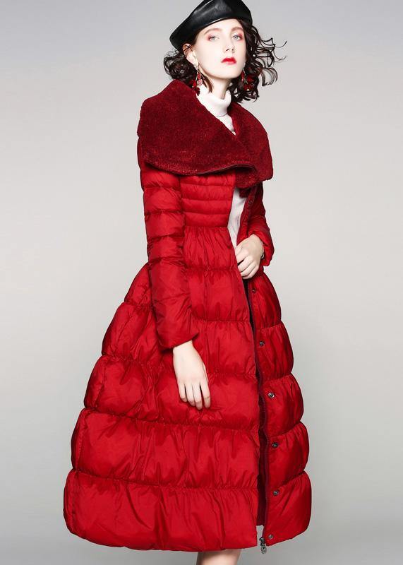 Red Duck Down Coat Oversize Snow Jackets Big Hem Jackets
