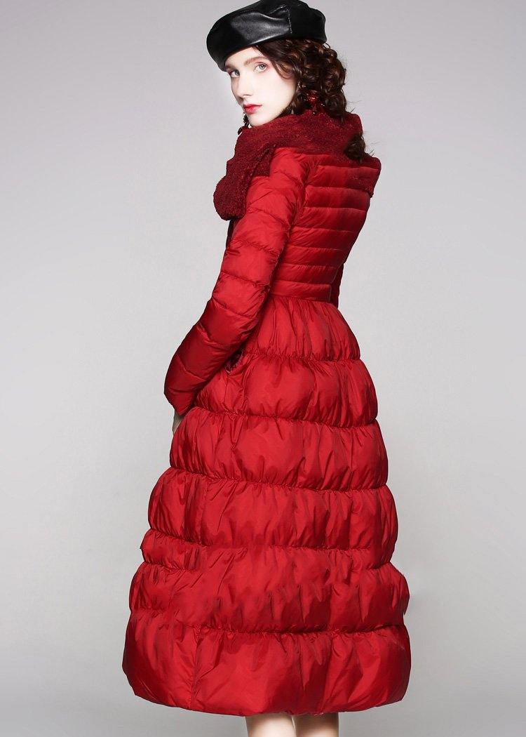 Red Duck Down Coat Oversize Snow Jackets Big Hem Jackets