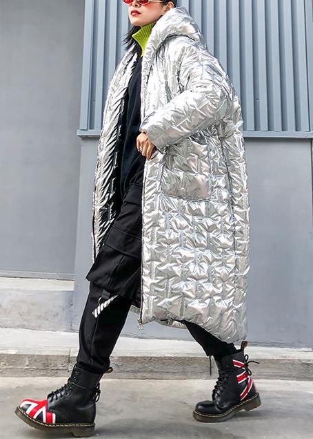 Silver Parkas for Loose Fitting Hooded Zippered Coats