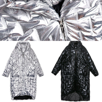 Silver Parkas for Loose Fitting Hooded Zippered Coats