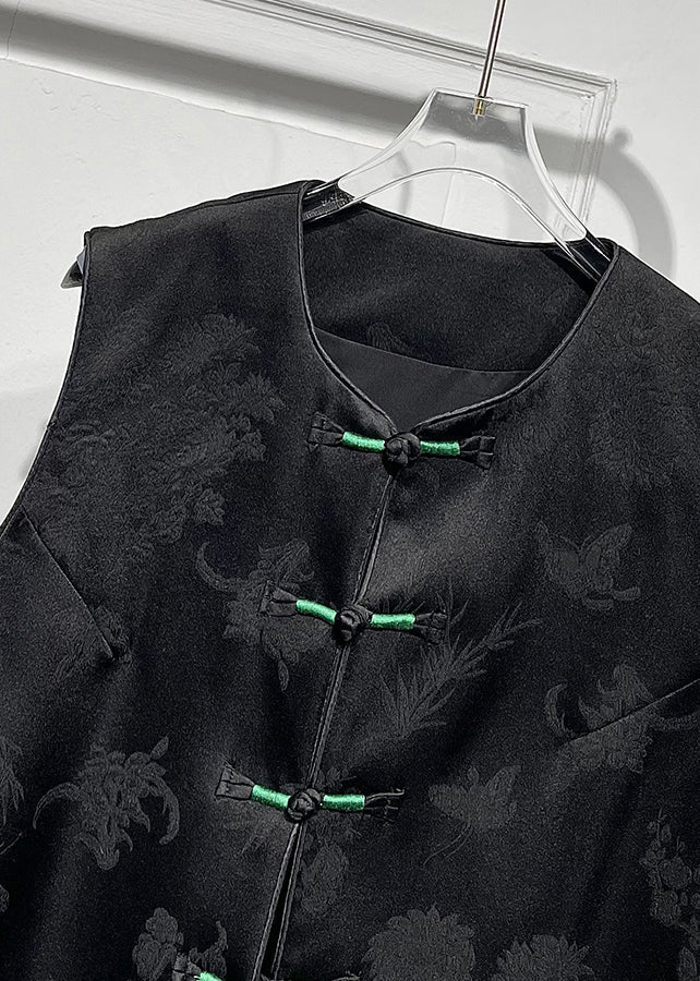 Mandarin Collar Black O-neck Button Waistcoat Spring