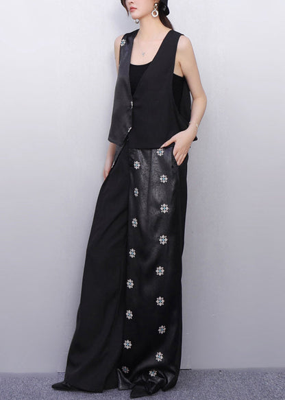 Minimalist Noir Asymmetry Vest and Wide-leg Pants Bloom