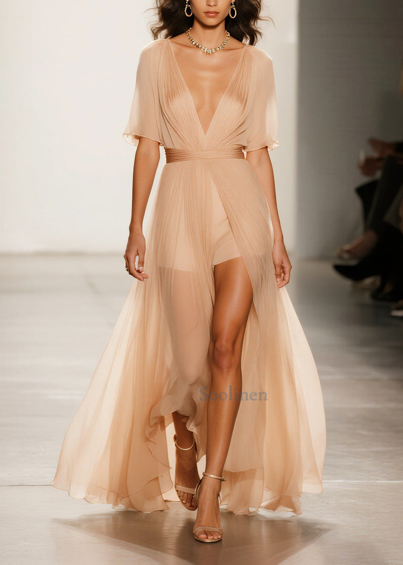 Modern Apricot Exra Large Hem Sheer Tulle Vestidos Dress Summer