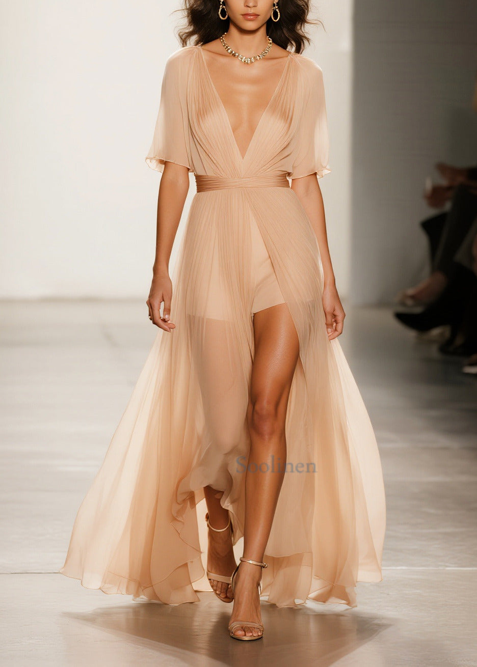 Modern Apricot Exra Large Hem Sheer Tulle Vestidos Dress Summer
