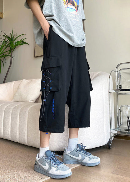 Modern Apricot Patchwork Drawstring High Waist Crop Pants Summer