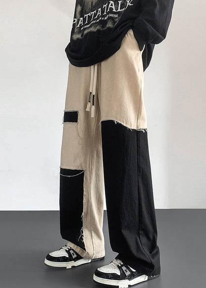Modern Black Asymmetrical Elastic Waist Cotton Pants Spring