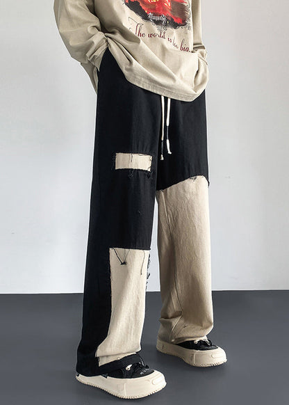 Modern Black Asymmetrical Elastic Waist Cotton Pants Spring